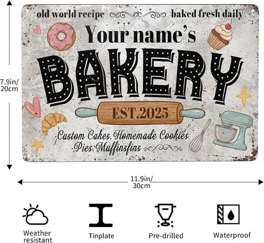 Custom Bakery Metal Sign Personalized Baked Goods Bakers Signs Decor Fresh Bread Daily Rustic Pies Cakes Decor Homemade Plaque Tin Wall Art Gifts