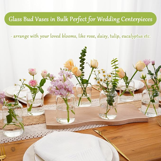 Small Glass Flower Vases, Set of 10 Clear Bud Vases for Centerpieces Mini Vase Bulk for Flowers for Wedding Birthday Party Housewarming Valentines' Day Table Centerpiece Decor