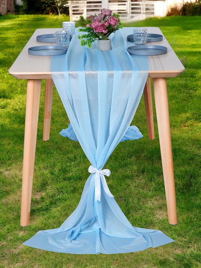 MDS Halloween Chiffon Table Runner - 12 Pack, 29 x 170 Inches, 14ft Each - Sheer Spooky Table Runners for Haunted House Parties, Trick-or-Treat Tables, Witchy Décor, Wedding & Events - Turquoise