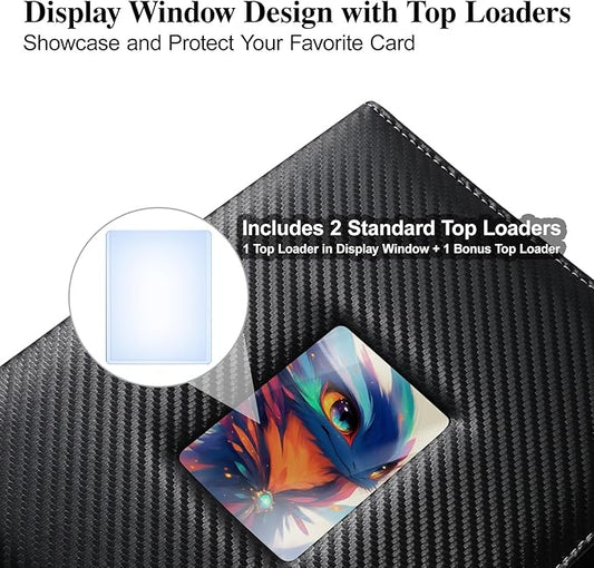 Trading Card Binder 9 Pocket with Display Window, 900 Cards Capacity Card Binder, Waterproof PU Leather Photocard Baseball Card Binder for MTG, TCG, Sports Cards, Black w/Clear Display Window