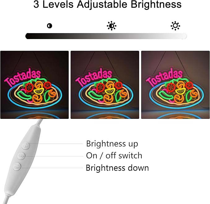 CNBEYOUNG Tostadas Neon Sign, Neon Lights Hanging Wall Art Decoration for Mexican Restaurant Diner Cafés Kitchen Celebration Home Decor, USB Powered Ultra Bright Dimmable,14.96×11.02inches