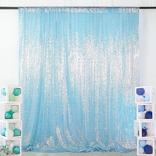 ShinyBeauty Aqua Photo Backdrop - 7FTx7FT Sequin Sparkle Iridescent Mermaid Fabric Photograph Aqua Blue Birthday Wedding Background
