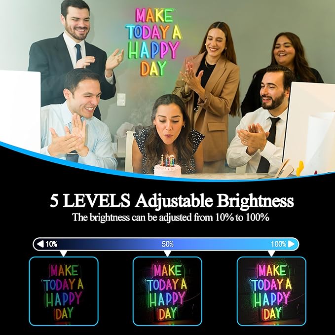 Make Today a Happy Day Neon Sign,Dimmable Positive Quote Neon Light Inspirational Letter LED Light for Wedding School Office(11.81 * 14.57In)