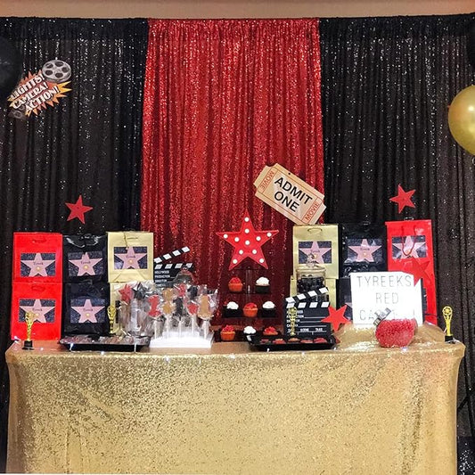 JYFLZQ Black Sequin Backdrop Curtains 4ft x 8ft 2 Panels Glitter Photo Booth Backdrops Sparkly Photography Background Drapes for Halloween Father's Day Graduation Birthday Parties