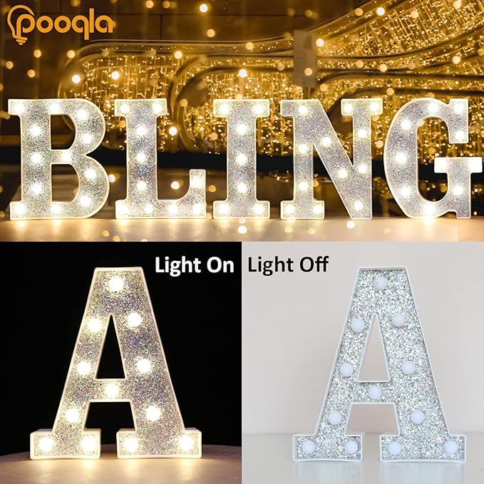 Pooqla Light Up Letters, LED Marquee Letters for Silver Birthday Decorations, Battery Powered Night Light Teenager Girl Room Decor, Gift for Girls Boys Wedding Bedroom Christmas Party Decor, Letter V