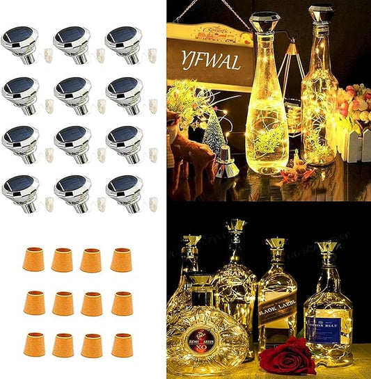 Upgraded 12 Pack Diamond Solar Wine Bottle Lights, 20 LEDs Waterproof Copper Light, Bottle Light Fairy Cork String Lights for Yard Patio Decor, DIY Birthday Gift for Mom Grandma Friend(Warm White)