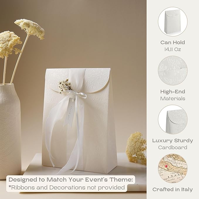 Boxes Craftory Pack of 20 Party Favor Boxes (6.69 x 2.75 x 9.25 inch) - Ideal for Wedding, Bridal Shower Gifts and Baby Shower - White Floral