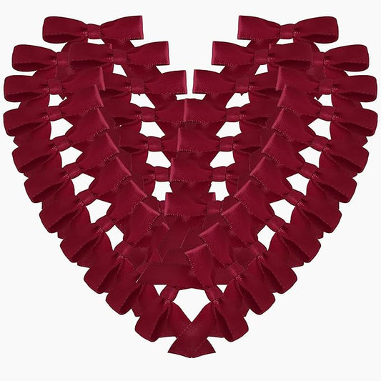 50pcs 1-1/2" Burgundy Satin Ribbon Bows Without Twist Ties Giant Bows for Christmas Holiday Gift Packing&Wrapping (Burgundy)