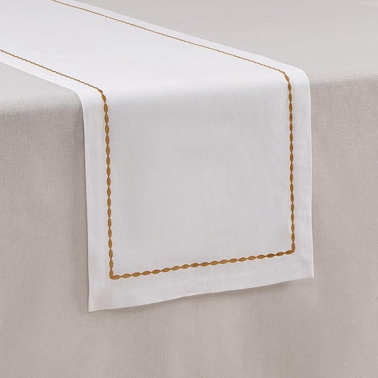 Cotton Linen White Table Runner 72 Inches Long – Spring, Summer Farmhouse Table Runner with Motif Embroidery – Washable Fabric Scarf for Wedding Decoration, Gift