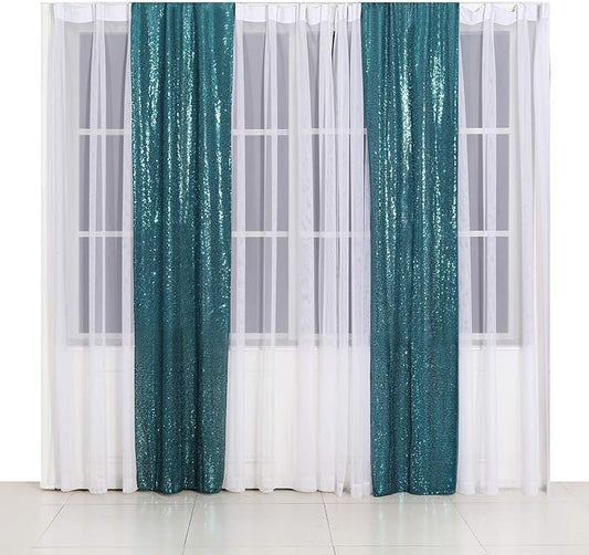 Poise3EHome 2ft x 8ft Teal Sequin Backdrop Curtains 2 Panels for Photography Party Decoration, Teal