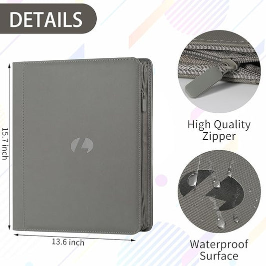 Toploader Binder,Holds 288 Toploaders,9 Pocket Double-Sided Top Loader Binders with Sleeves for 3 x 4'' Toploaders, Card Holder for Trading Cards or Sports Cards (Grey)