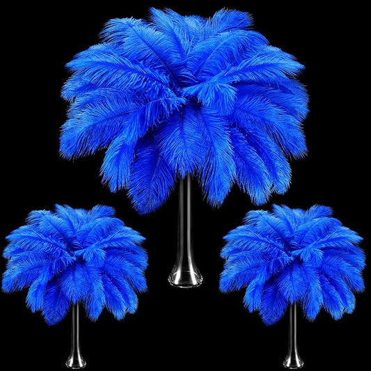 Maitys 90 Pcs Large Natural Ostrich Feathers Bulk 14-16 Inch (35-40cm) 12-14 Inch (30-35cm) 10-12 Inch (25-30cm) Ostrich Feathers Plumes for Centerpieces Wedding(Royal Blue)