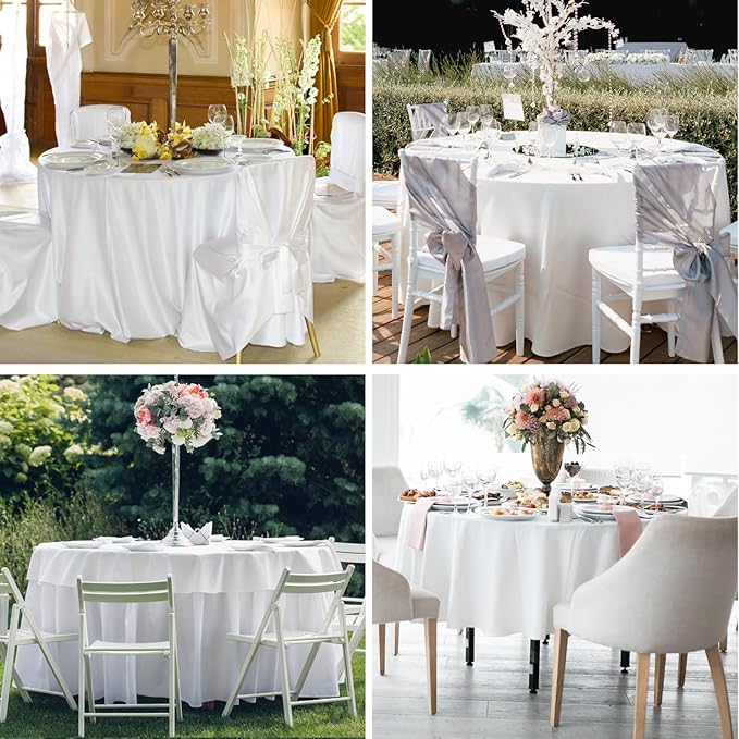 Round Tablecloth 132 Inch 8 Pack White Tablecloths Washable Decorative Linen Polyester Table Clothes Cover for Dining Table Banquets Buffet Parties and Wedding