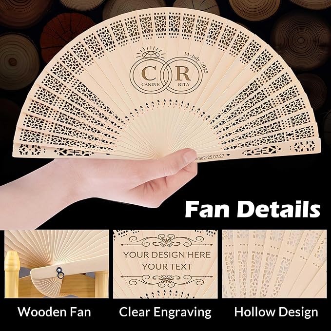 50 PCS Custom Fans Personalized Folding Fans for Line Dancing Wooden Hand Fan Wedding Favors Bulk Fans for Guests Party Event Use (Style11)