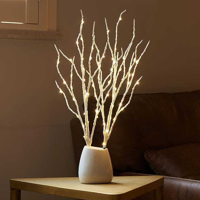 Birchlitland Lighted Birch Branches with Timer Battery Operated 18IN 70L Warm White LED Fairy Lights, Artificial Decorative Branch Lights for Home and Holiday Decoration Indoor Outdoor