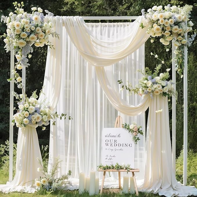 MDS Halloween Chiffon Draping Fabric - 2 Panel, 30" Wide x 100ft Long - Sheer Spooky Arbor & Canopy Drapery for Haunted House Backdrops, Party Ceilings, DIY Costumes & Themed Events - Ivory