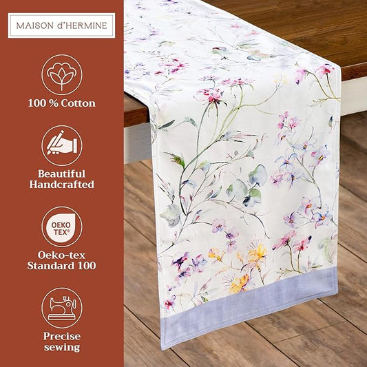 Maison d' Hermine Table Runner 100% Cotton Double Layer Table Runners 108 inches Long Decorative for Home Kitchen Dining Party Wedding Bridal Shower Spring Summer (Summer Floral, 14.50" x 108")