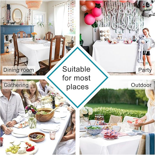 Hiasan 2 Pieces White Rectangle Tablecloth - Waterproof and Spillproof Restaurant Washable Polyester Table Cloth for Dining Room, 70 x 90 Inch