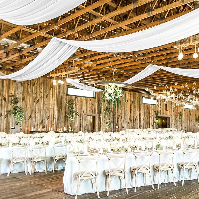 White Ceiling Drapes for Wedding, 5ftx20ft Sheer Fabric Curtain, Wedding Arch Draping, Romantic Decorations for Party Ceremony Stage