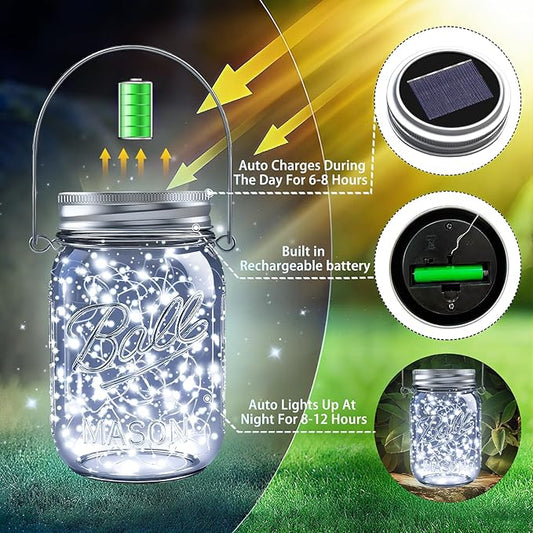 ZNYCYE Mason Jar Solar Lights for Outside, 12 Pack 30LED Fairy Lights Mason Jar Solar Lids Outdoor Waterproof String Lights with Hangers(NO Jars) for Patio Garden Yard Lawn Decoration - Cool White