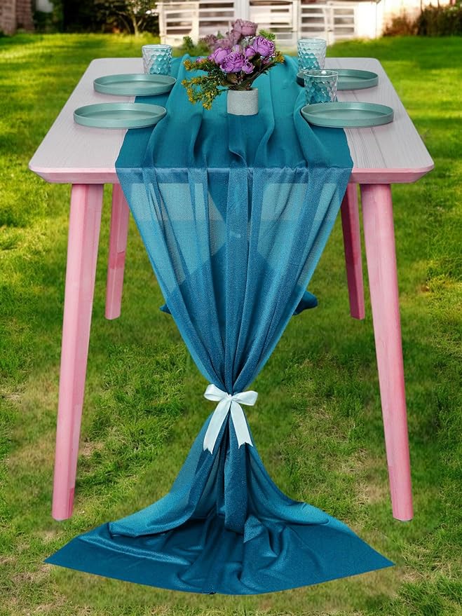 MDS Halloween Chiffon Table Runner - 12 Pack, 29 x 170 Inches, 14ft Each - Sheer Spooky Table Runners for Haunted House Parties, Trick-or-Treat Tables, Witchy Décor, Wedding & Events - Dark Teal