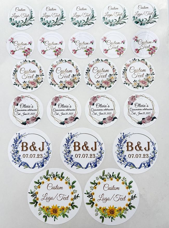 Custom Stickers for Weddings, Birthdays & Businesses - Personalized Labels with Your Logo - Waterproof, Fade and Heat Resistant - Pack of 100-1000 (Wreath U, 3 Inch)