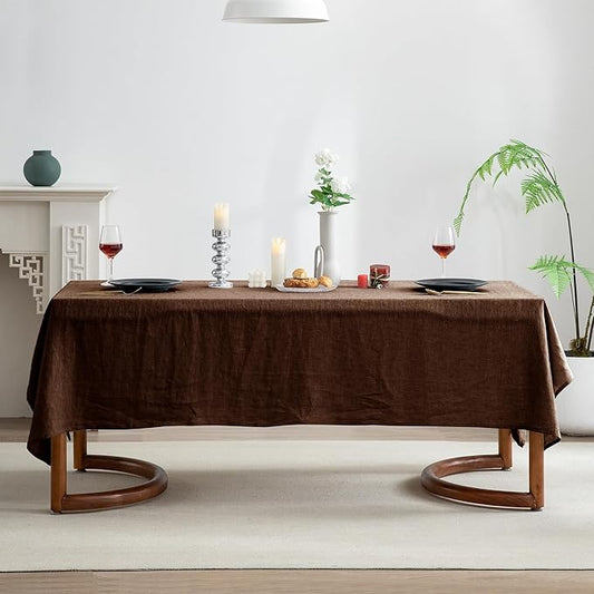 EVERLY 100% Pure Linen Rectangle Tablecloths 60x108Inches for Dining,Buffet Parties,Events,Weddings and Restaurants,Decorative Halloween,Thanksgiving Machine Washable Tablecloths-Chocolate