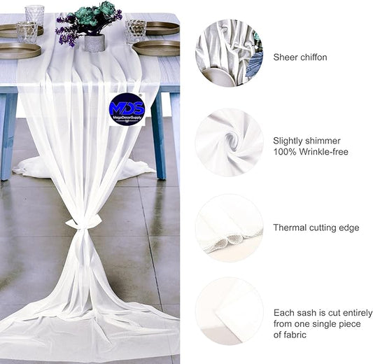 MDS 2 Pack 10ft Chiffon Table Runner 29 x 120 Inches Sheer Wedding Runner Romantic Rustic Table Runner for Wedding Decorations, Birthday Parties, Bridal Shower Party Arch Decor - Ivory