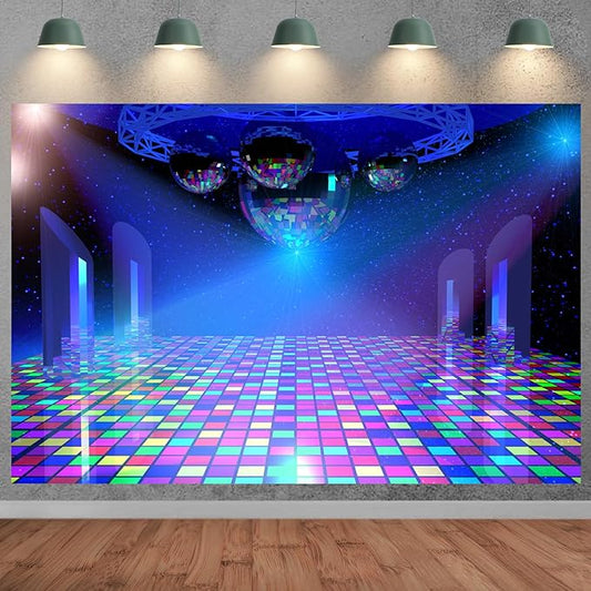 Dancing Party Backdrop 7x5ft Disco Stage Background with Lights - 70s 80s 90s Music Dance Theme Banner Decorations for Birthday Parties & Photo Shoots
