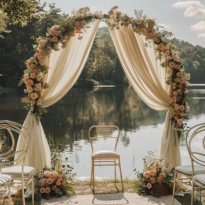 Wokceer Champagne Wedding Arch Draping Fabric Backdrop 3 Panels 28.7" X 20FT Sheer Drapes Fabric for Wedding Arbor Ceremony Party