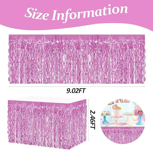 4P Wavy Metallic Tinsel Foil Fringe Table Skirts for Rectangle Tables Backdrop Garland Curtains for Parade Floats Wedding Birthday Parties Decoration Graduation 2025 Christmas (Pink)