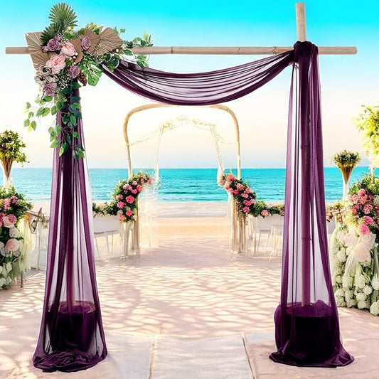MDS Halloween Chiffon Draping Fabric - 2 Panel, 30" Wide x 50ft Long - Sheer Spooky Arbor & Canopy Drapery for Haunted House Backdrops, Party Ceilings, DIY Costumes & Themed Events - Eggplant