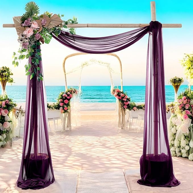 MDS Halloween Chiffon Draping Fabric - 2 Panel, 30" Wide x 40ft Long - Sheer Spooky Arbor & Canopy Drapery for Haunted House Backdrops, Party Ceilings, DIY Costumes & Themed Events - Eggplant