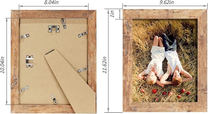 8x10 Picture Frame Set of 4, High Definition Real Glass Rustic Brown Frame, 8 x 10 Wood Photo Frames for Desktop Display and Wall Mounting