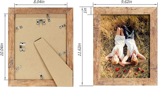 8x10 Picture Frame Set of 4, High Definition Real Glass Rustic Brown Frame, 8 x 10 Wood Photo Frames for Desktop Display and Wall Mounting