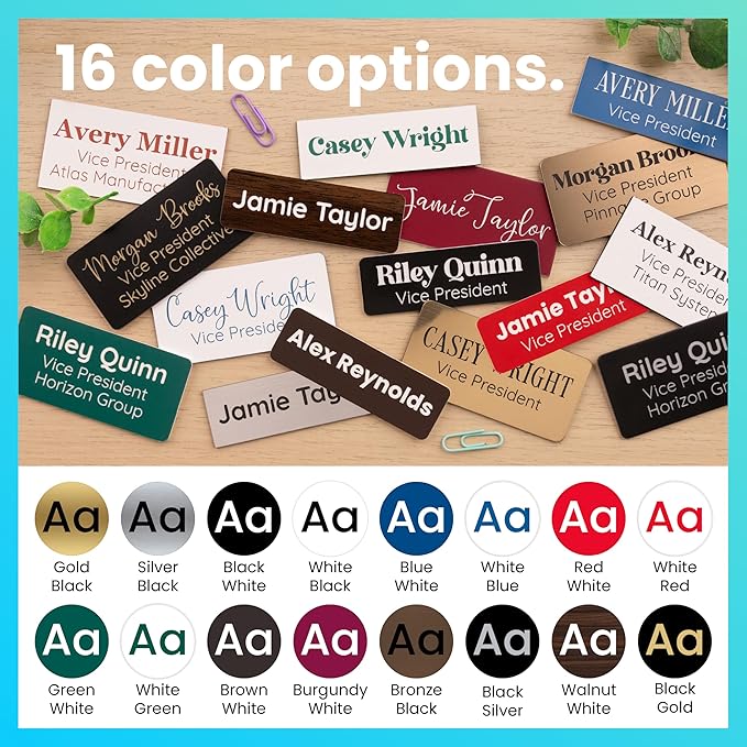 ExcelMark Custom Name Tag - Engraved Name Badge with Pin or Magnetic Backing, 16 Colors, 6 Fonts, and 2 Sizes to Choose from (White w/Pine Green Letters, 1.5"x 3")
