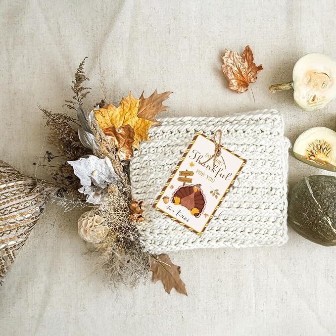 50pcs Thanksgiving Thank You Gift Tags, Turkey Theme Gift Tags for Friendsgiving Party Favor and Gift Wrapping Decoration(Turkey)