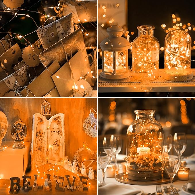 kolpop 30 Pack LED Fairy Lights Battery Operated, 7FT 20 LED Mini Twinkle String Lights Battery Powered Waterproof for Christmas Halloween Mason Jars Party (Orang)