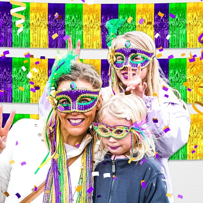 6 Pack 10 Feet Gold Green Purple Foil Fringe Garland Metallic Tinsel Streamers Banner Wall Hanging Curtain Backdrop for Parade Floats, Birthday, Graduate, Mother's Day, Wedding Party Decoration