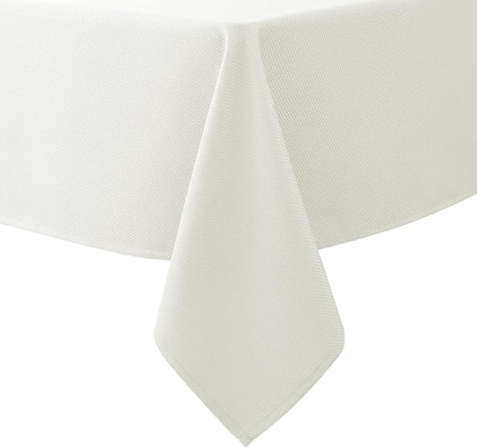 Biscaynebay Textured Fabric Tablecloths 60x108 Inches Rectangular, Ivory Water Resistant Tablecloths for Dining, Kitchen, Wedding and Parties, Machine Washable