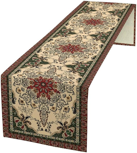 Vintage Paisley Bohemian Table Runner Beige Red Rustic Farmhouse Home Kitchen Table Dining Coffee Room Garden Party Wedding Decor 13x108in