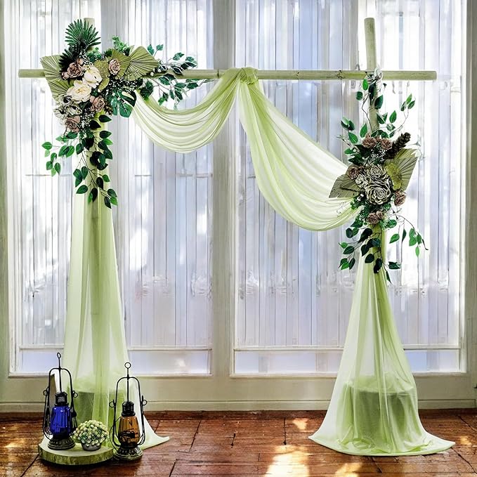 MDS Halloween Chiffon Draping Fabric - 2 Panel, 30" Wide x 100ft Long - Sheer Spooky Arbor & Canopy Drapery for Haunted House Backdrops, Party Ceilings, DIY Costumes & Themed Events - Sage Green