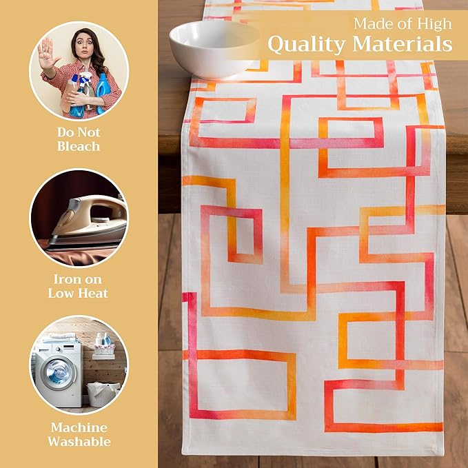Maison d' Hermine Table Runner 100% Cotton Double Layer Table Runners 108 inches Long Decorative for Home Kitchen Dining Party Wedding Bridal Shower Spring Summer (Summer Maze, 14.50" x 108")
