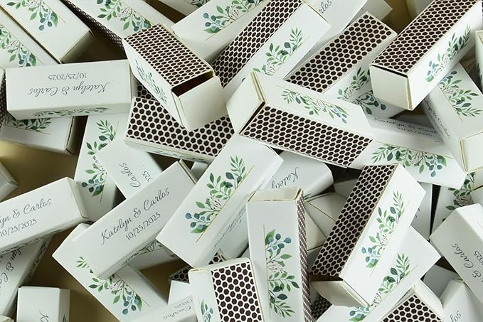 Custom Matchboxes - Set of 10 - Personalized - 2" Inch Long - Colorful Matchsticks - Weddings – Wedding Favor - Matchboxes, Custom Matchbox (2" Matchsticks, Wedding Design #5)