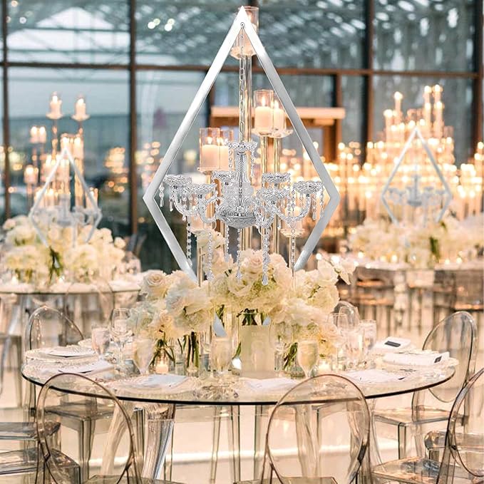 European Wedding Romantic Candlestick 45 "Table top Candlestick Metal Candlestick Table for Wedding Party Activities in The Center of The Room (Silver, 2PCS)