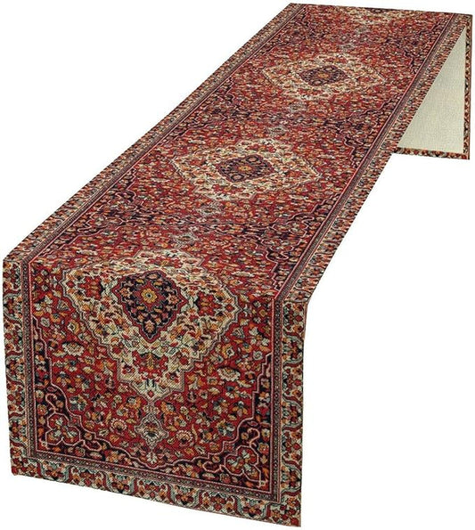 Boho Floral Vintage Table Runner, Paisley Retro Red Flower Rustic Country Farmhouse Abstract Pattern for Home Kitchen Table Decor Dining Coffee Room Party Decor 13x36in
