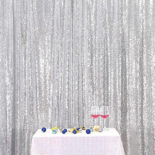 Poise3EHome 8FT x 8FT Silver Sequin Photography Backdrop Curtain for Party Decoration, Silver