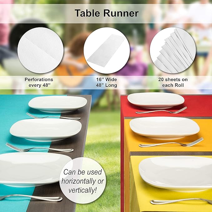 AH American Homestead Paper Dining Table Runner- 78 ft. Disposable Party Table Covers - 20 Perforated Table Runners 16” x 48”- Cloth-Like Table Cover Roll (Raspberry)