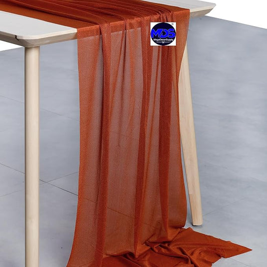 MDS 2 Pack 10ft Chiffon Table Runner 29 x 120 Inches Sheer Wedding Runner Romantic Rustic Table Runner for Wedding Decorations, Birthday Parties, Bridal Shower Party Arch Decor - Terracotta