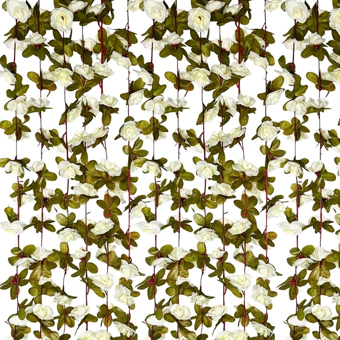 16Pcs 126Ft Cream Rose Garland, Fake Rose Hanging Flowers, Artificial Flower Vine, Hanging Floral Vine Garland for Wedding, Birthday Party, Wall Arch, Halloween, Christmas Garden Backdrop Decor